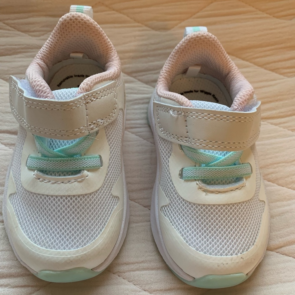 White, Aqua blue, and pink Toddler sneakers